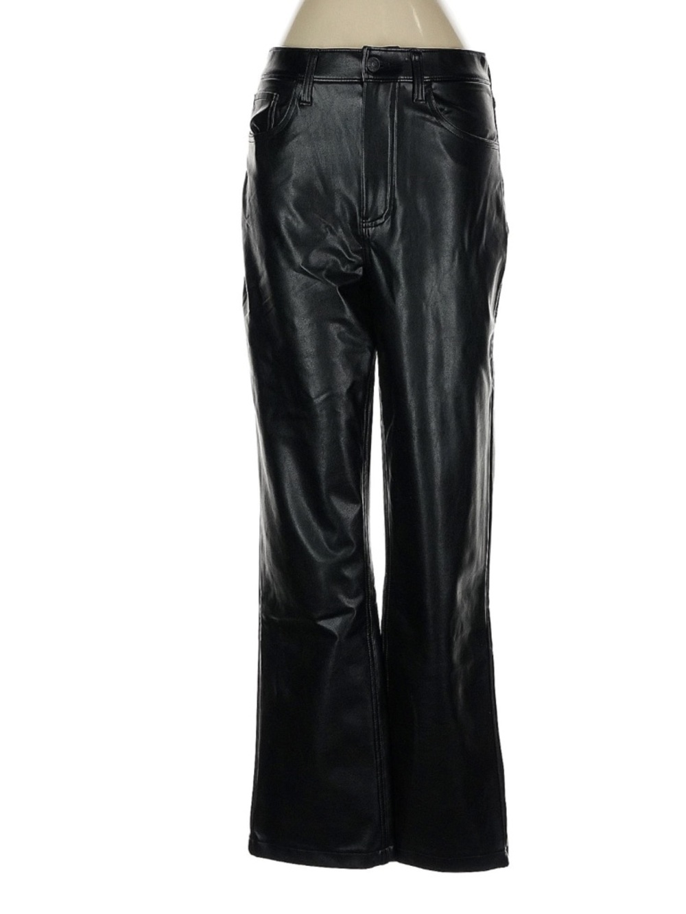 Abercrombie 90s Straight Vegan Leather Pants High Rise Black Short 26 NWT - Picture 2 of 7